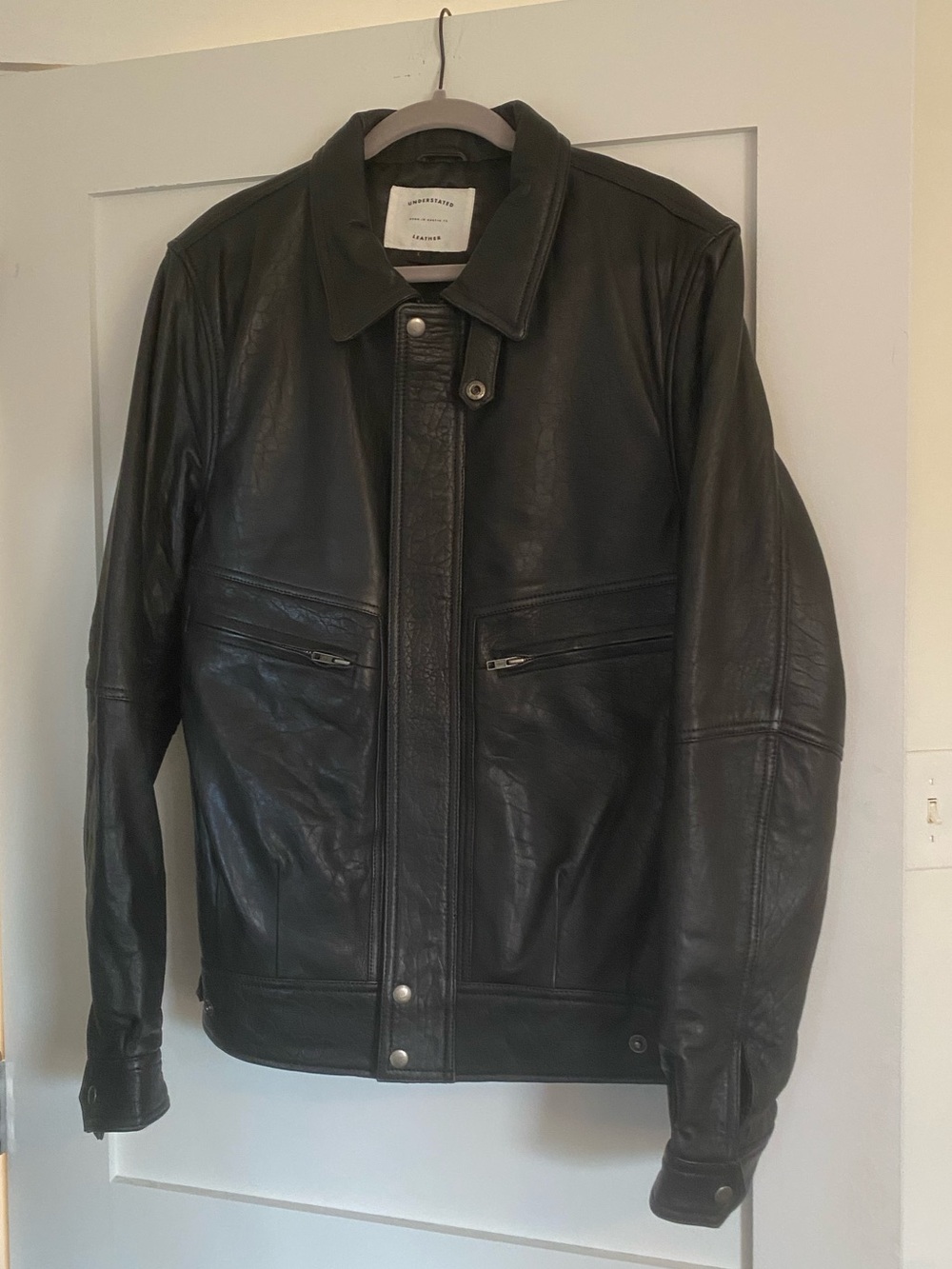 understated leather oversized leather jacket NWOT